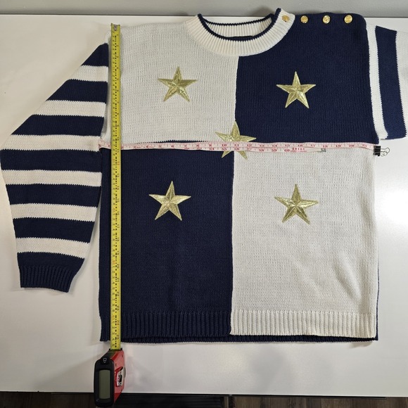 Maurada Nautical Star‎ Sweater Women's Size L Navy White Striped Sleeve Gold... - Picture 3 of 12